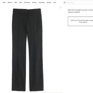 J. Crew Edie Full-Length Trouser in Four-Season Stretch – Black – Size 12